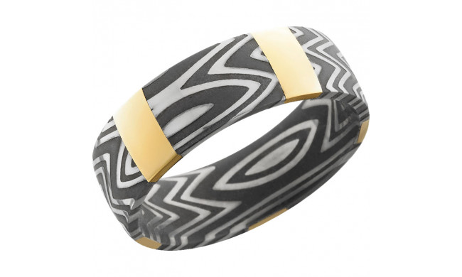 Lashbrook Black White & Yellow Damascus Steel 7mm Men's Wedding Band - D7D14VERT5XZEBRA_14KY+ACID