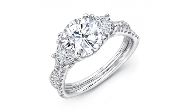 Uneek Round-Center Classic Three-Stone Engagement Ring with Pave Silhouette Double Shank - LVS1016RD-8.2MM