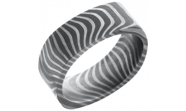 Lashbrook Black & White Damascus Steel 8mm Men's Wedding Band - D8SQFTIGER+ACID