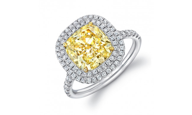 Uneek Cushion-Cut Fancy Yellow Engagement Ring with Double Halo - LVS926