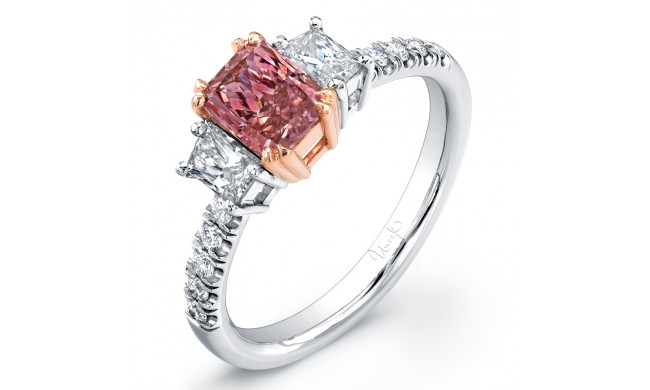 Uneek Three-Stone Engagement Ring with 1-Carat Radiant-Cut Fancy Intense Pink Center - LVS810