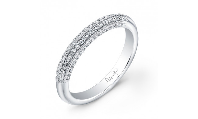 Uneek Diamond Wedding Band with Four-Sided Micropave Upper Shank and Milgrain Edging - UWB021