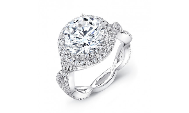 Uneek Round Diamond Engagement Ring with Crisscross Double Shank and Staggered Double Halo - LVS842