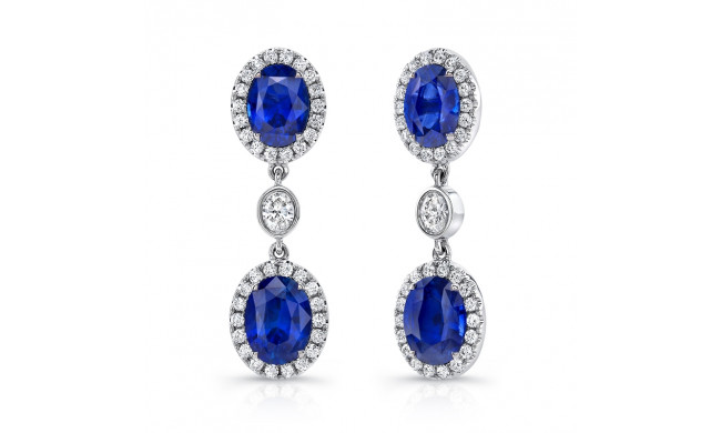 Uneek Oval Blue Sapphire Earrings with Oval Diamond Accents - LVE687OV