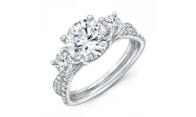 Uneek Round Diamond Three-Stone Engagement Ring with Pave Silhouette Double Shank - LVS1023RD-8.2RD