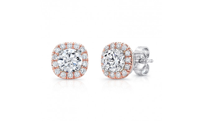 Uneek Round Diamond Stud Earrings with Cushion-Shaped Halos - LVE898WR-5.0RD