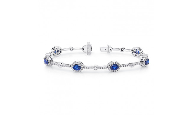 Uneek Oval Sapphire Bracelet with Round Bezel Diamond Stations - LBR190OV