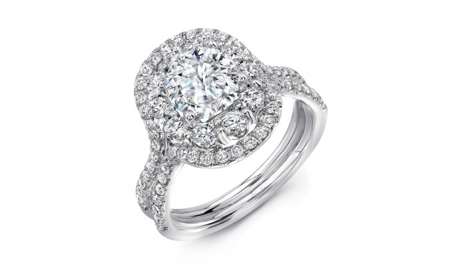 Uneek Round Diamond Engagement Ring with Oval-Shaped Mixed Double Halo and Pave Double Shank - LVS1002DRD-6.5RD
