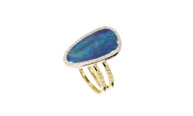 Meira T 14k Two Tone Gold Double Band Australian Opal and Diamond Ring
