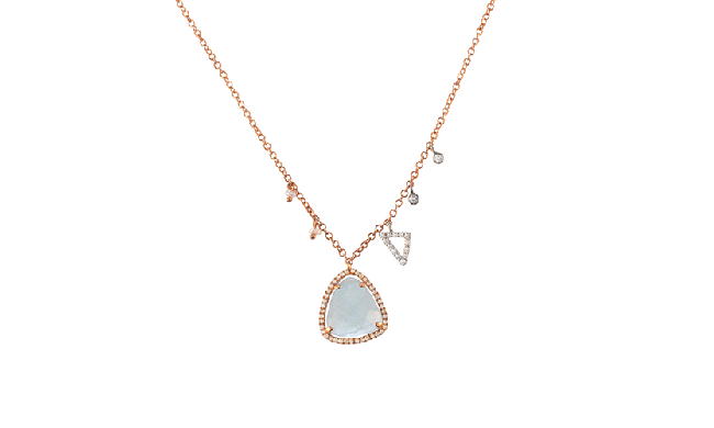 Meira T 14k Rose Gold Milky Aquamarine, Diamond and Pearl Necklace