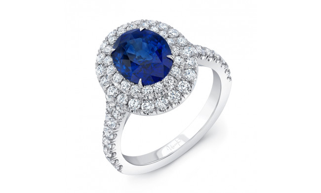 Uneek Oval Blue Sapphire Ring with Diamond Double Halo - LVS994OVBS