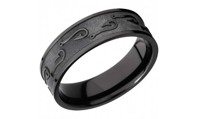 Lashbrook Black Zirconium 7mm Men's Wedding Band - Z7FFISHHOOKS2+BEAD_POLISH