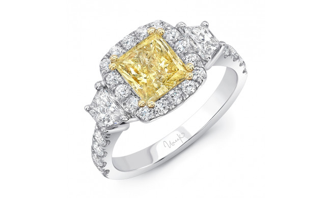 Uneek Contemporary Princess-Cut Yellow Diamond Center Three-Stone Engagement Ring - LVS1008PRFY