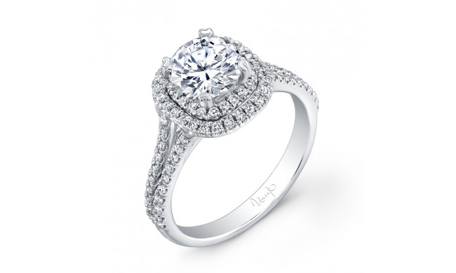 Uneek Round Diamond Engagement Ring with Dreamy Cushion-Shaped Double Halo and Split Upper Shank - USM022DCU-6.0RD