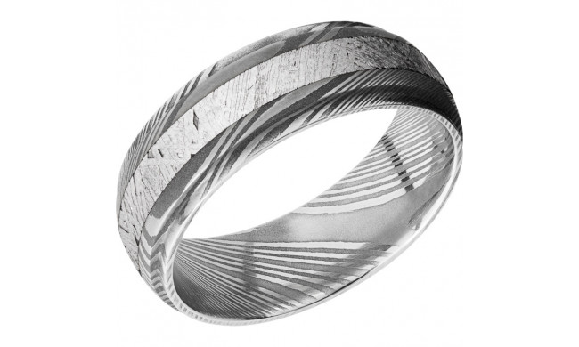 Lashbrook Black & White Damascus Steel Meteorite 7mm Men's Wedding Band - D7DGE13_METEORITE+ACID