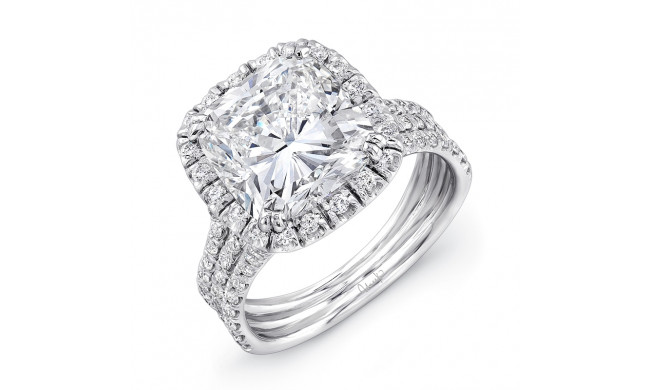 Uneek 4-Carat Cushion-Cut Diamond Halo Engagement Ring with Pave Triple Shank - LVS918