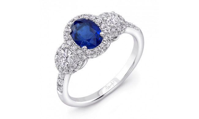 Uneek Oval Sapphire-Centered Three-Stone Engagement Ring with Round Diamond Sidestones - LVRTP1529S