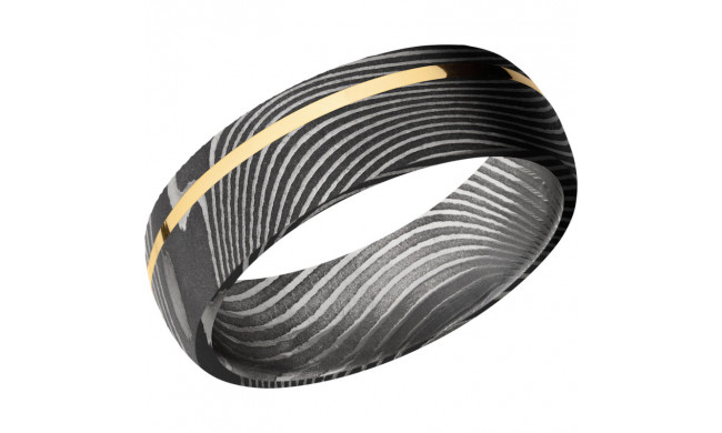 Lashbrook Black White & Yellow Damascus Steel 7mm Men's Wedding Band - D7D11OCFLATTWIST_14KY+ACID