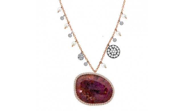 Meira T Two Tone 14k Gold Rough Ruby and Diamond Necklace