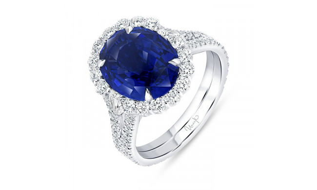 Uneek Signature Halo Blue Sapphire Diamond Engagement Ring - R086OVBS