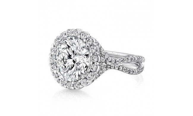 Uneek 5-Carat Round Diamond Halo Engagement Ring with Pave Double Shank - LVS958