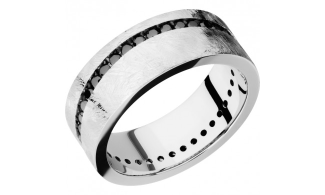 Lashbrook Cobalt Chrome 8mm Men's Wedding Band - CC8FANGLEDETERNITYBLKDIA.02CH+DISTRESSED