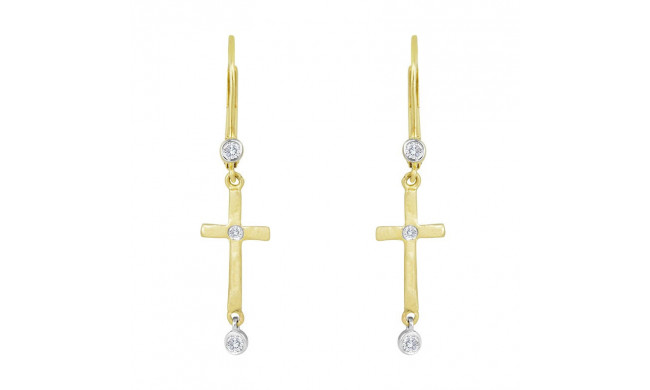 Meira T 14k Yellow Gold and Diamonds Cross Earrings