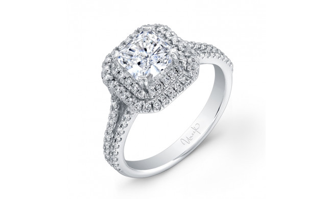 Uneek Princess-Cut Diamond Engagement Ring with Dazzling Asscher-Shaped Double Halo and Split Upper Shank - USM022DAS-5.0PC