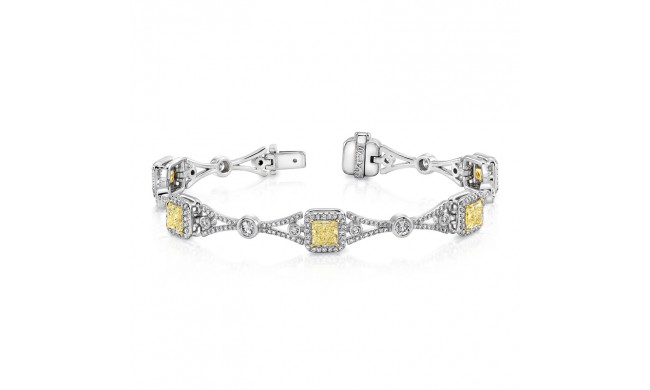 Uneek Contemporary Princess-Cut Yellow Diamond Bracelet with Geometric-Motif Links - LBR173