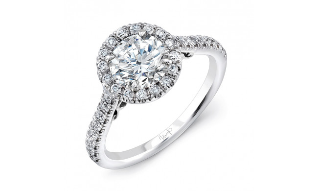 Uneek Fiorire Round Diamond Halo Engagement Ring with Pave Shank and Under-the-Head Filigree - A101RDW-6.5RD