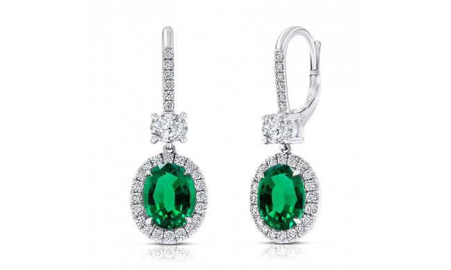 Uneek Oval Green Emerald Dangle Earrings with Pave Diamond Halos - LVE935OVGE