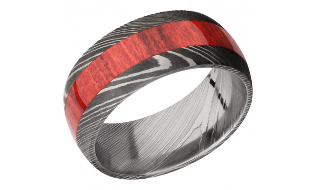 Lashbrook Black & White Damascus Steel Hardwood 9mm Men's Wedding Band - D9D14_REDHEART+ACID