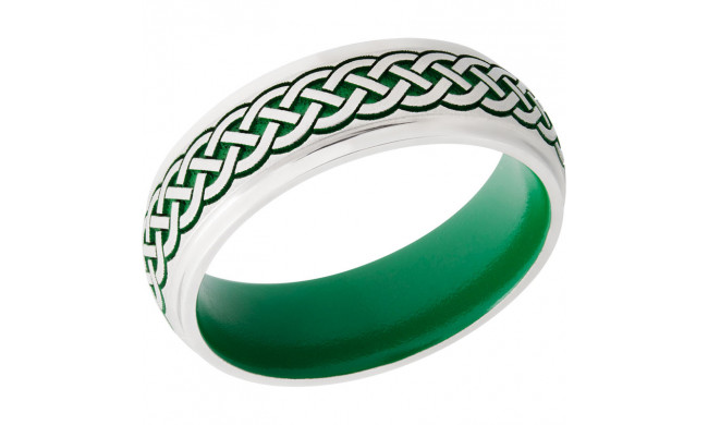 Lashbrook Cobalt Chrome 7mm Men's Wedding Band - CC7DGE_LCVCELTIC9+ANGLE+SATIN_POLISH+GREENINANDOUT