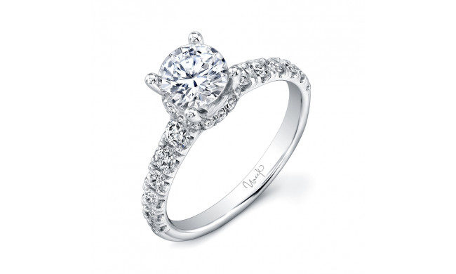 Uneek Round Diamond Engagement Ring with Low Halo and Graduated Melee Diamonds U-Pave Set on Upper Shank - USM011RD-6.5RD