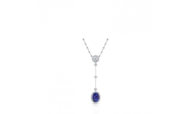 Uneek Oval Blue Sapphire Y Pendant Necklace with Accent Round Diamonds - LVN692OVBS