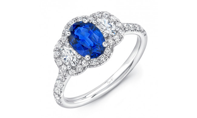 Uneek Oval Sapphire-Center Three-Stone Ring with Oval Diamond Sides - LVS1019OVBS