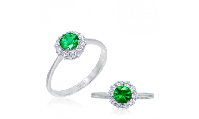 Uneek Round Emerald Ring with Scalloped Diamond Halo and Tapered Shank - LVRMT2942E