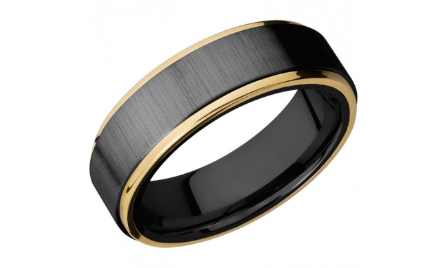 Lashbrook Black & Yellow Zirconium 7mm Men's Wedding Band - Z7FGE21EDGE_14KY+CROSS+SATIN_POLISH