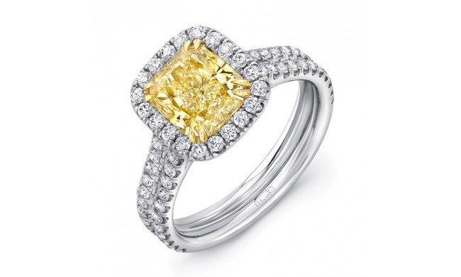 Uneek Radiant-Cut Yellow Diamond Halo Engagement Ring with Double Shank - LVS963RADFY
