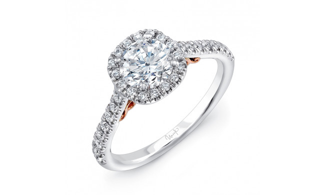 Uneek Fiorire Round Diamond Engagement Ring with Cushion-Shaped Halo and Pave Shank - A101CUWR-6.0RD