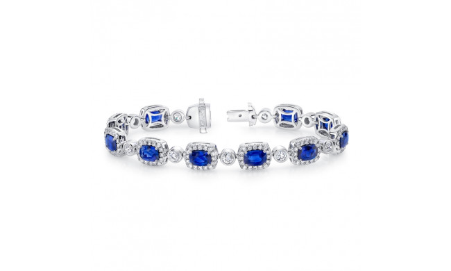 Uneek Cushion-Cut Sapphire Bracelet with Diamond Bezel Stations - LBR192CU