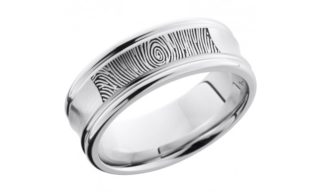 Lashbrook Cobalt Chrome 8mm Men's Wedding Band - CC8REC_LCVFINGERPRINT+SATIN_POLISH