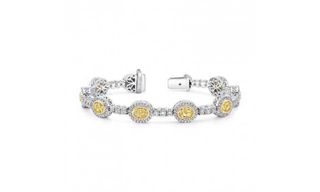 Uneek Oval Yellow Diamond Bracelet with Shared-Prong Round Diamond Bar Links - LBR178