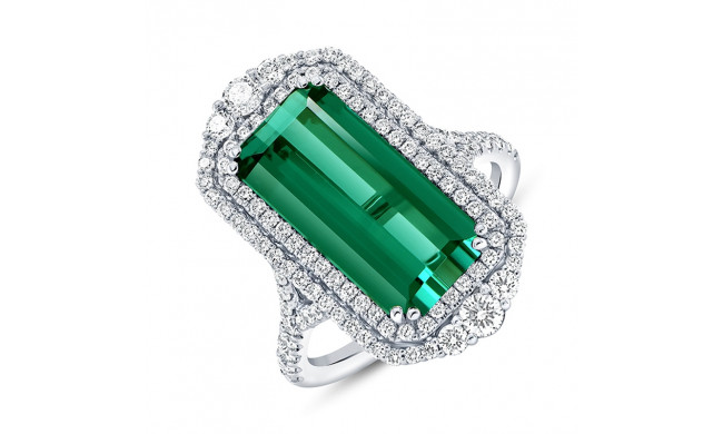 Uneek Precious Emerald Cut Green Tourmaline Engagement Ring - SWS232DHDS-GT