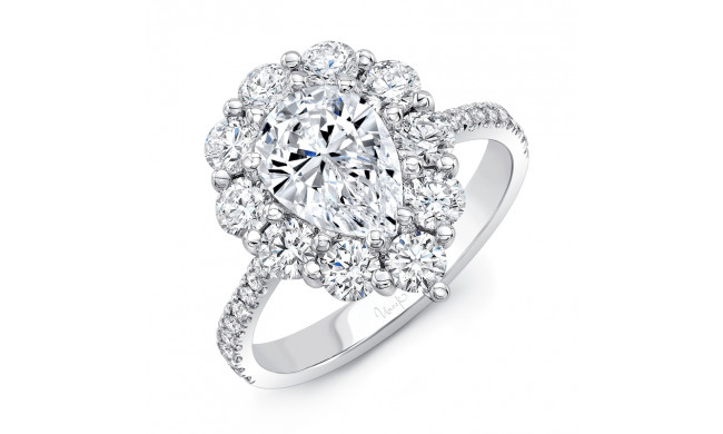 Uneek Pear-Shaped Diamond Engagement Ring with Scallop-Inspired Shared-Prong Round Diamond Halo - LVS1015PS