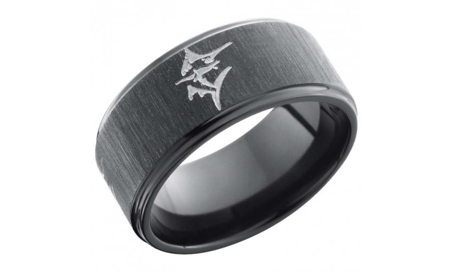 Lashbrook Black Zirconium 10mm Men's Wedding Band - Z10FGE_MARLIN_BLACK+CROSSSATIN+POLISH