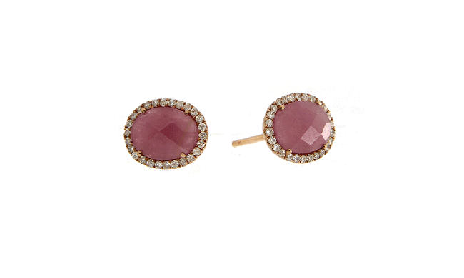Meira T 12k Rose Gold Pink Sapphire Diamond Stud Earrings
