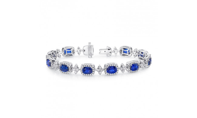 Uneek Cushion-Cut Sapphire Bracelet with Floret-Shaped Diamond Links - LBR188CU