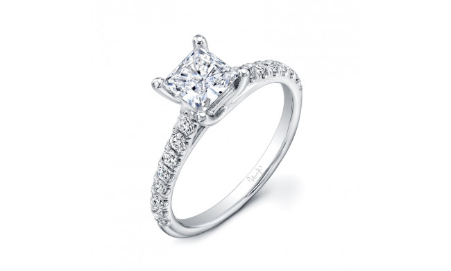 Uneek Princess-Cut Diamond Engagement Ring with Graduated Melee Diamonds U-Pave Set on Upper Shank - USM034-5.5PC