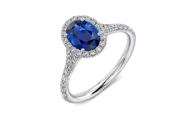 Uneek Petite Oval Blue Sapphire Ring with Diamond Halo and Split Upper Shank - LVS946OVBS